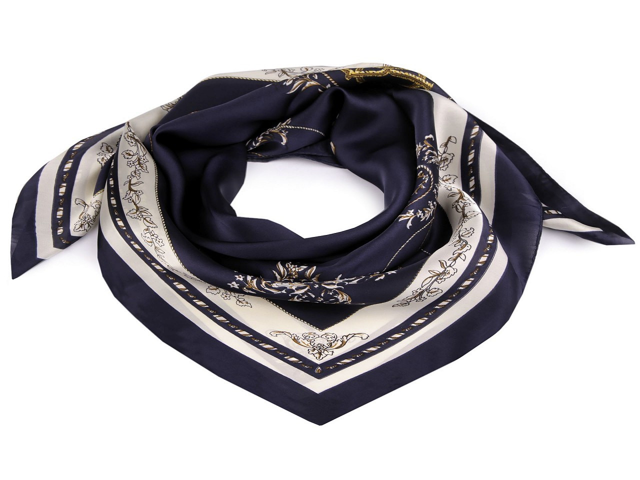 Saténový šátek 90x90 cm, barva 2 modrá tmavá krémová