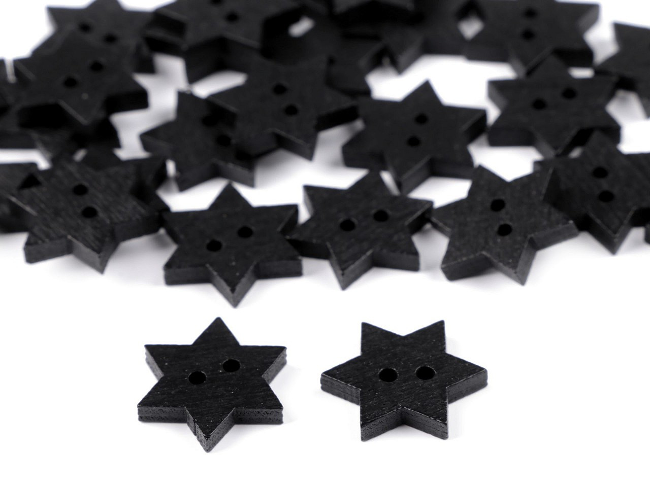 Dřevěný dekorační knoflík hvězda, barva 9 černá