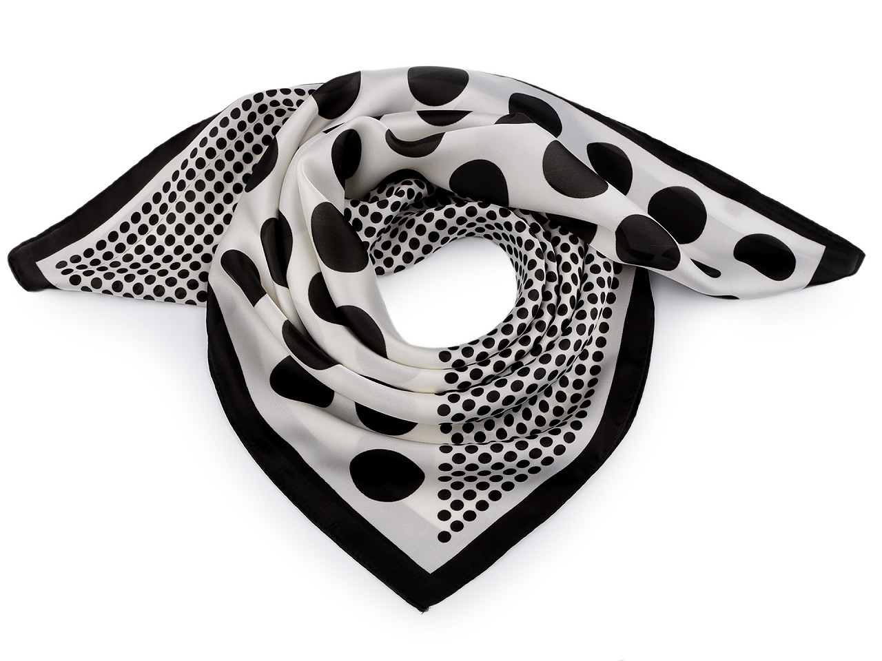 Saténový šátek puntík 70x70 cm, barva 3 krémová světlá černá