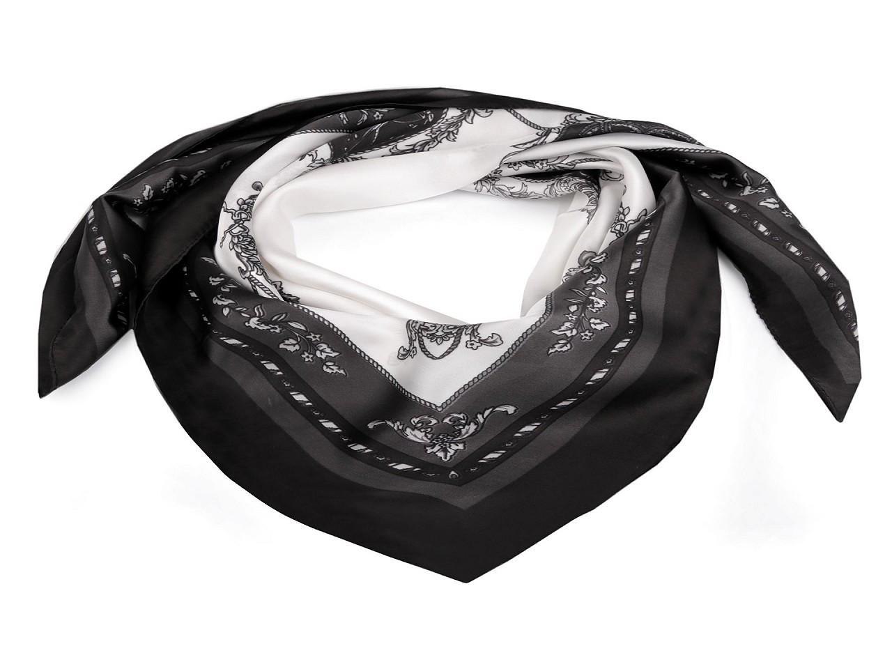 Saténový šátek 90x90 cm, barva 1 krémová nejsvět. černá