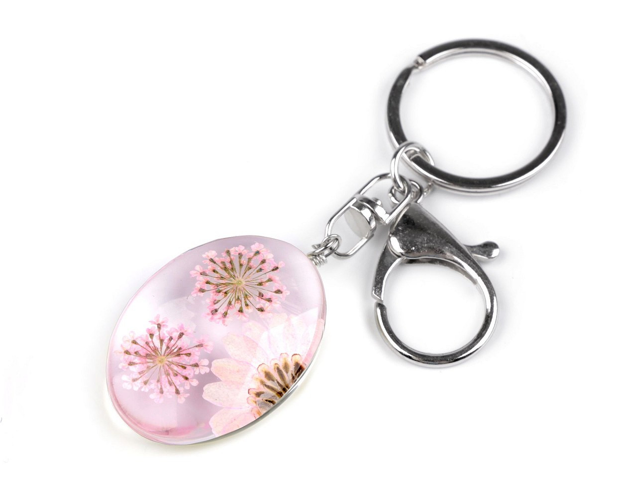 Přívěsek na klíče / kabelku lisované květy v oválu, barva 2 pudrová