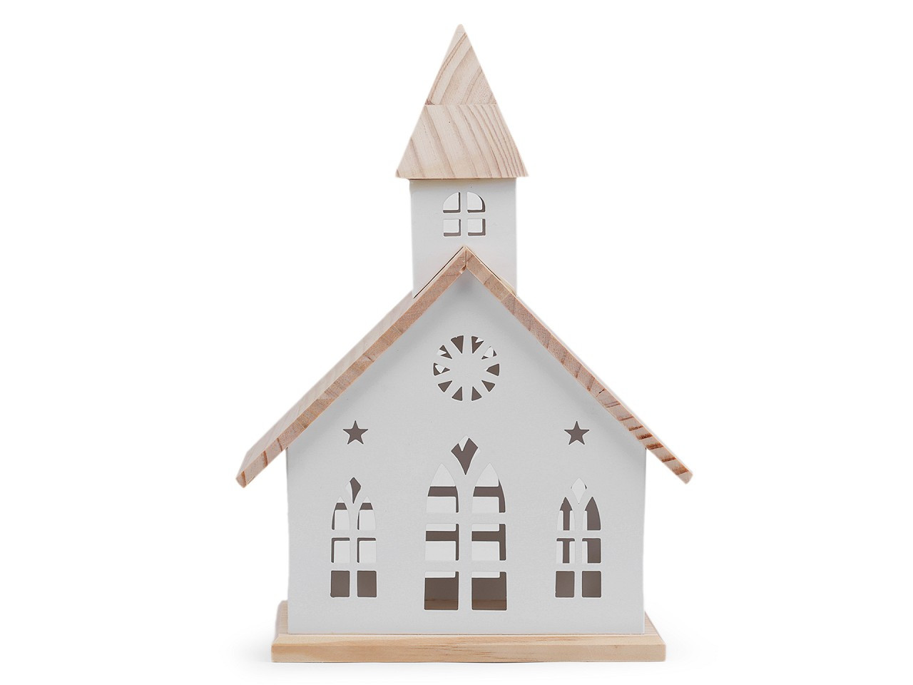 Dekorace kostel plechový s dřevěnou střechou, barva bílá