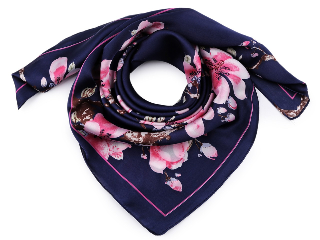 Saténový šátek magnolie 70x70 cm, barva 3 modrá tmavá