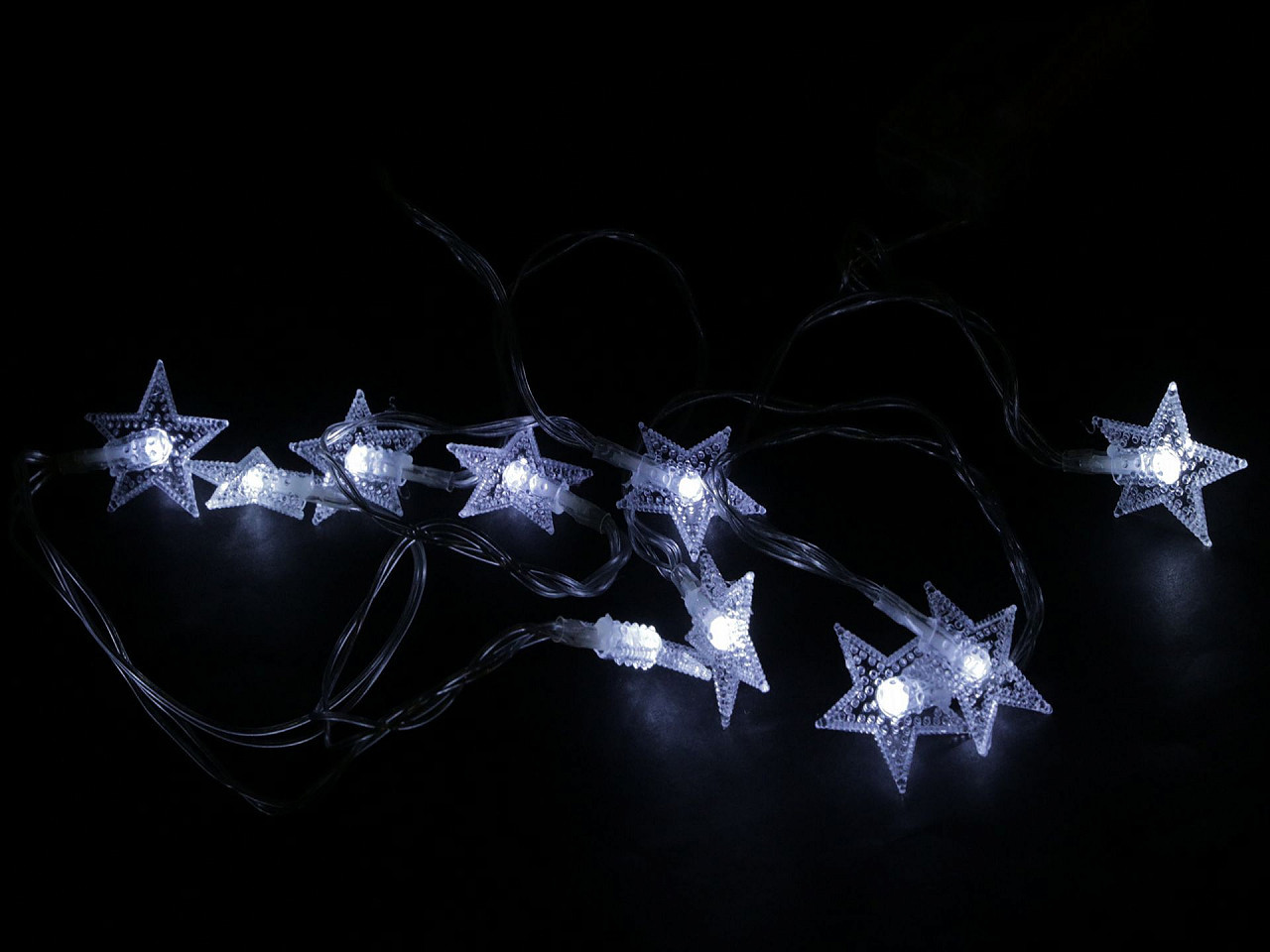LED světelný řetěz vločky, hvězdy, stromečky na baterie, barva 1 transparent hvězda