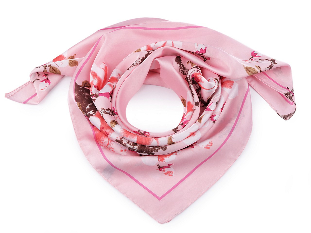 Saténový šátek magnolie 70x70 cm, barva 2 růžová sv.
