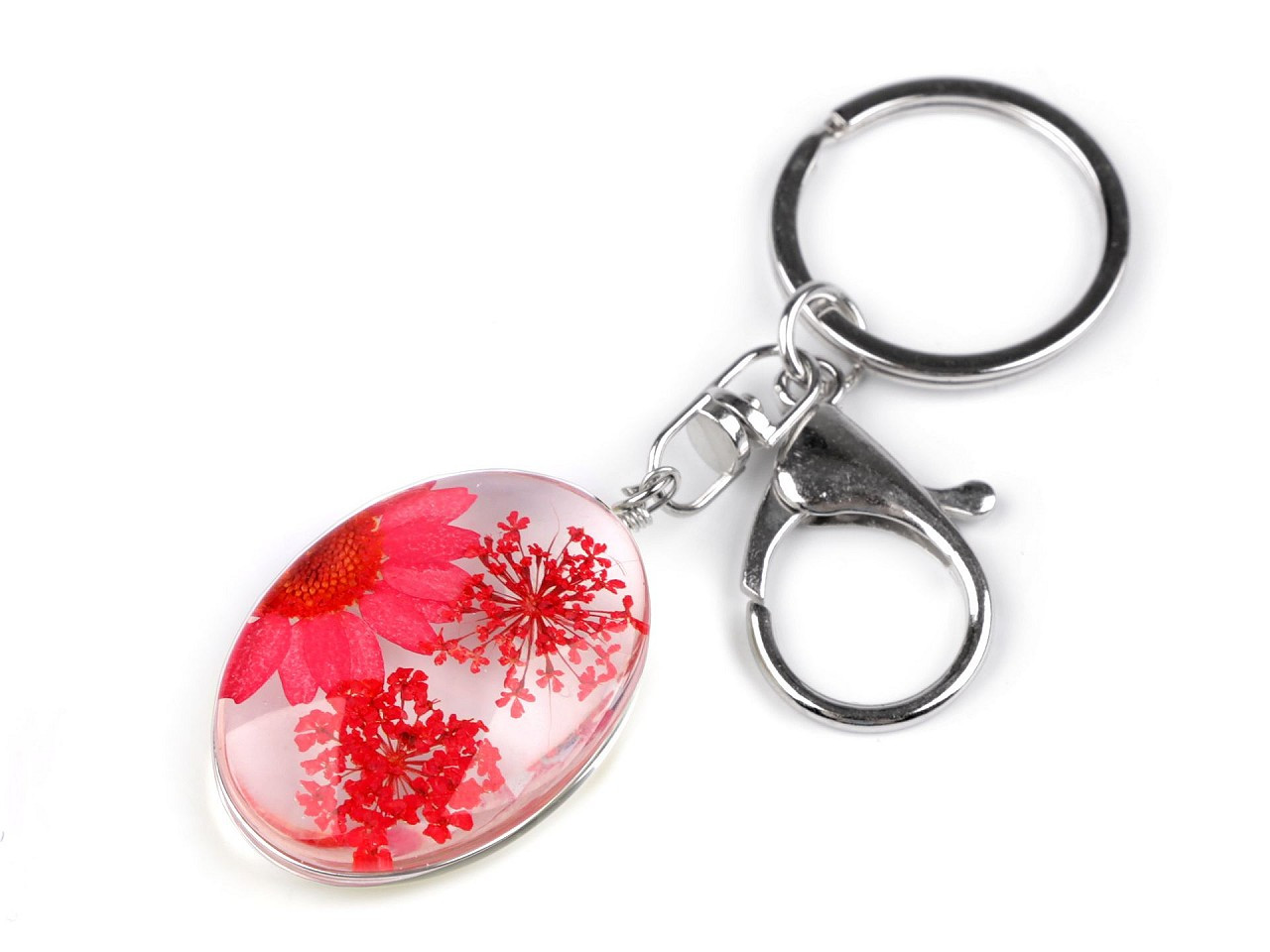 Přívěsek na klíče / kabelku lisované květy v oválu, barva 5 korálová světlá