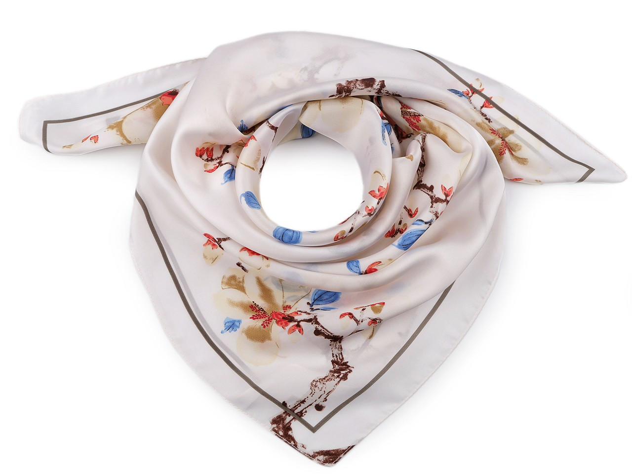Saténový šátek magnolie 70x70 cm, barva 1 bílá