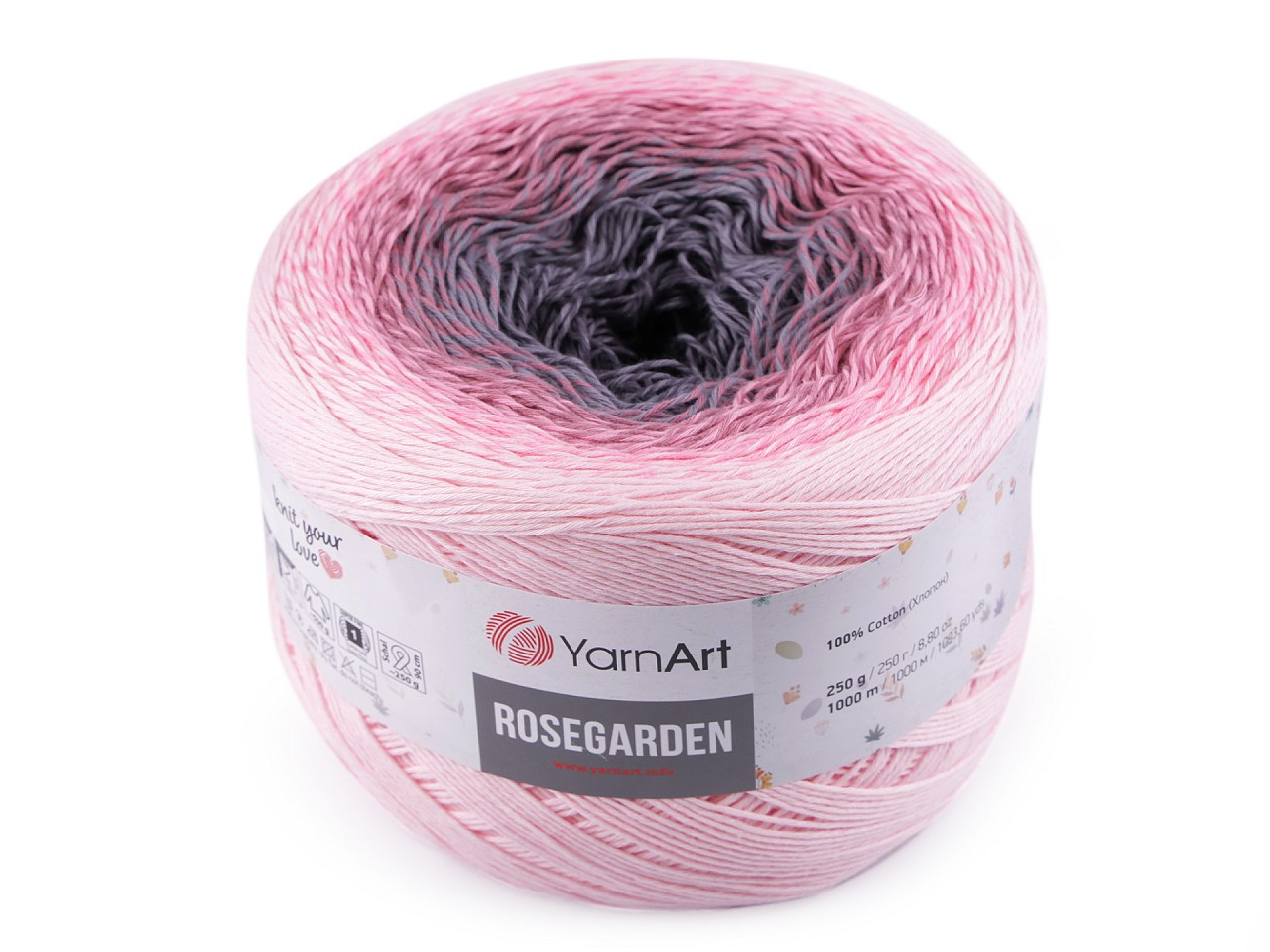 Bavlněná pletací příze Rosegarden 250 g, barva 14 (313) růžová střední šedá