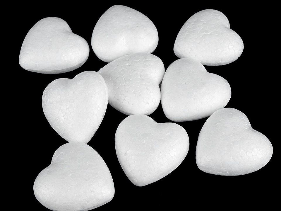 Srdce 4,4x4,7 cm polystyren, barva bílá