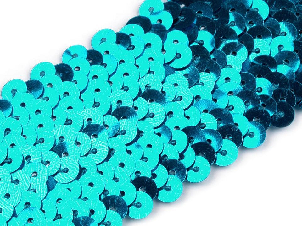 Flitrový prýmek šíře 45 mm elastický, barva 7 tyrkys