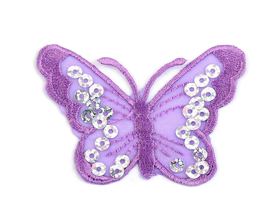 Nažehlovačka motýl s flitry, barva 5 fialová
