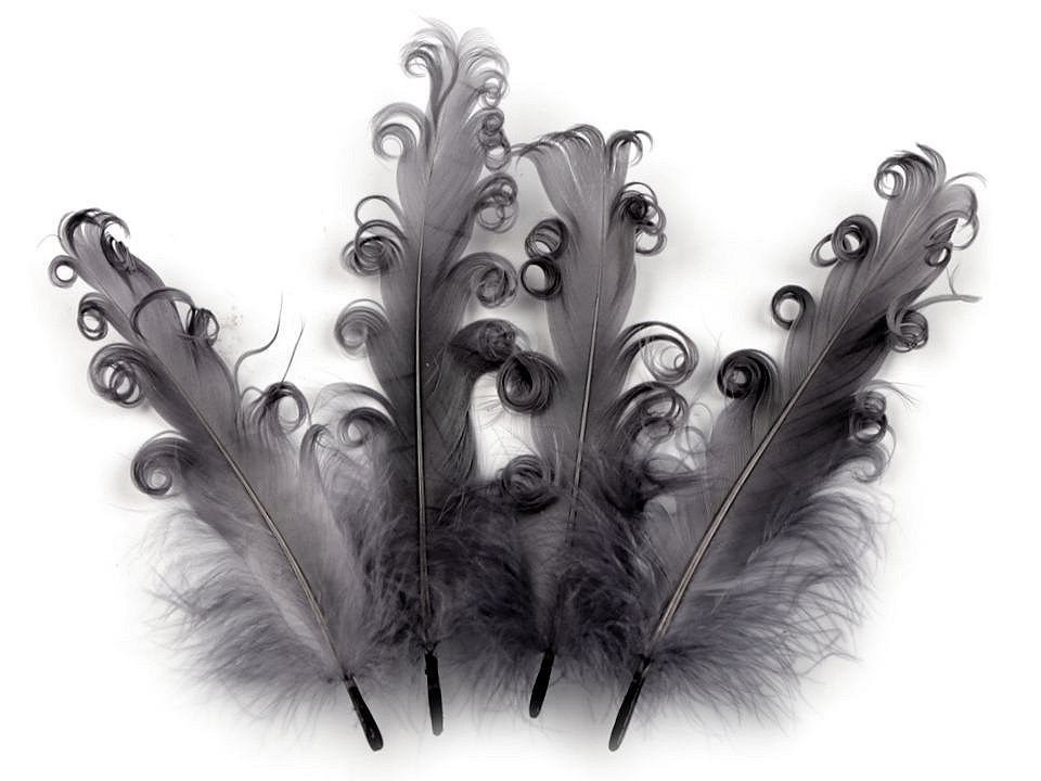 Husí peří kudrnaté délka 12-18 cm, barva 13 šedá tmavá
