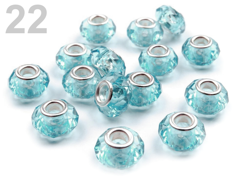 Plastové broušené korálky s velkým průvlekem / plavkové 14,5x9 mm, barva 22 modrá pomněnková
