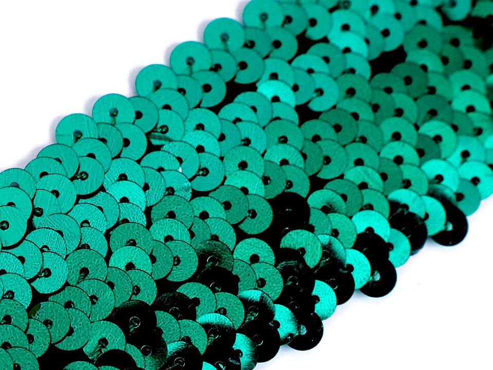 Flitrový prýmek šíře 45 mm elastický, barva 12 zelená smaragdová