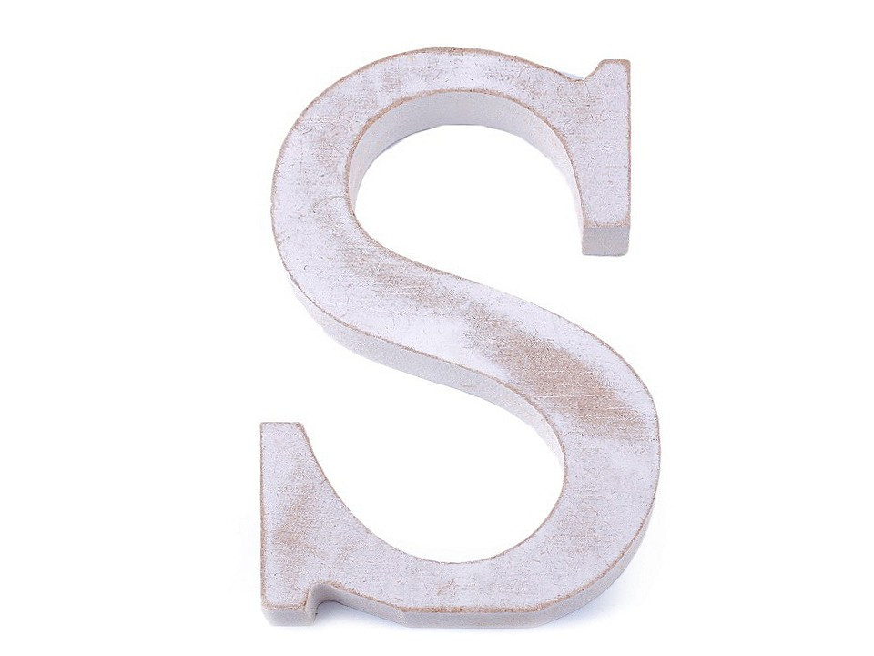 Dřevěná písmena abecedy vintage, barva 18 "S" bílá přírodní