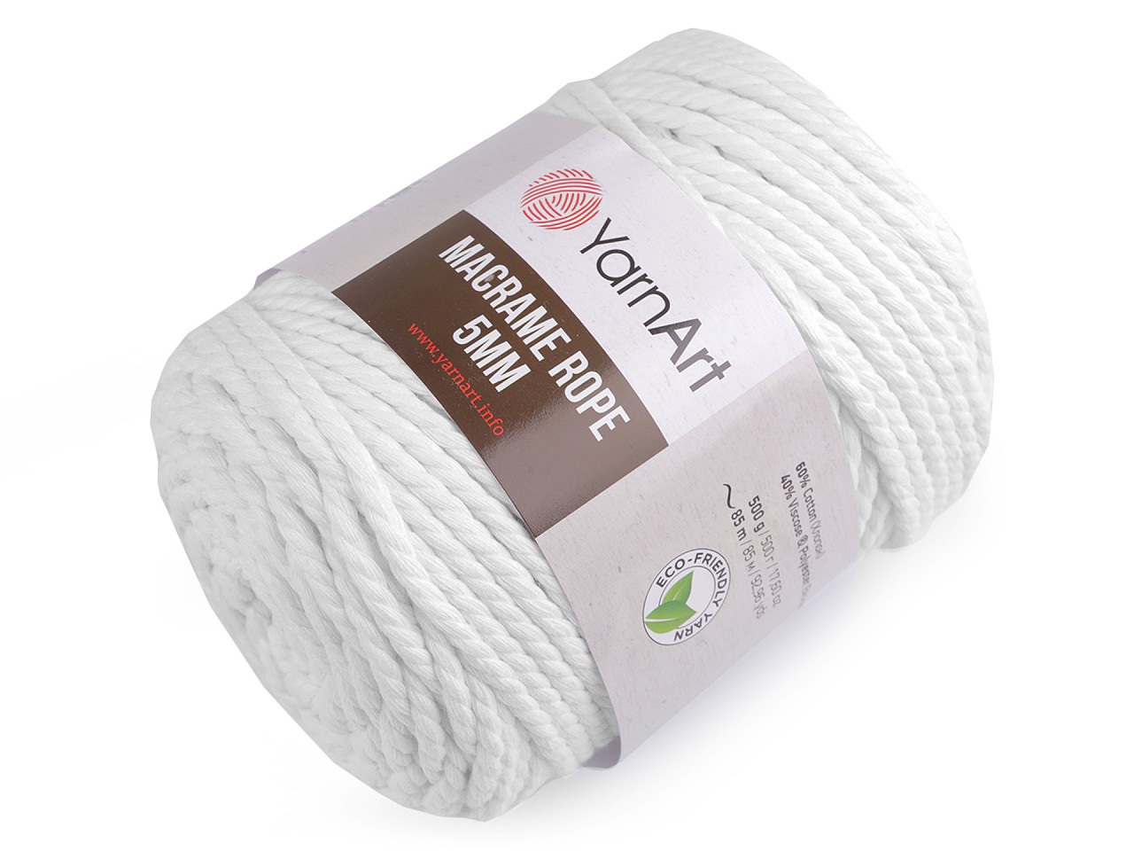 Pletací příze Macrame Rope 5 mm 500 g, barva 1 (751) bílá