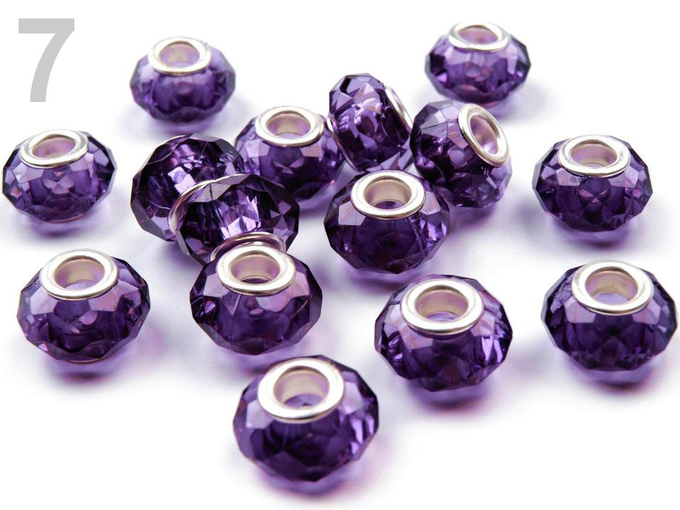 Plastové broušené korálky s velkým průvlekem / plavkové 14,5x9 mm, barva 7 fialová purpura