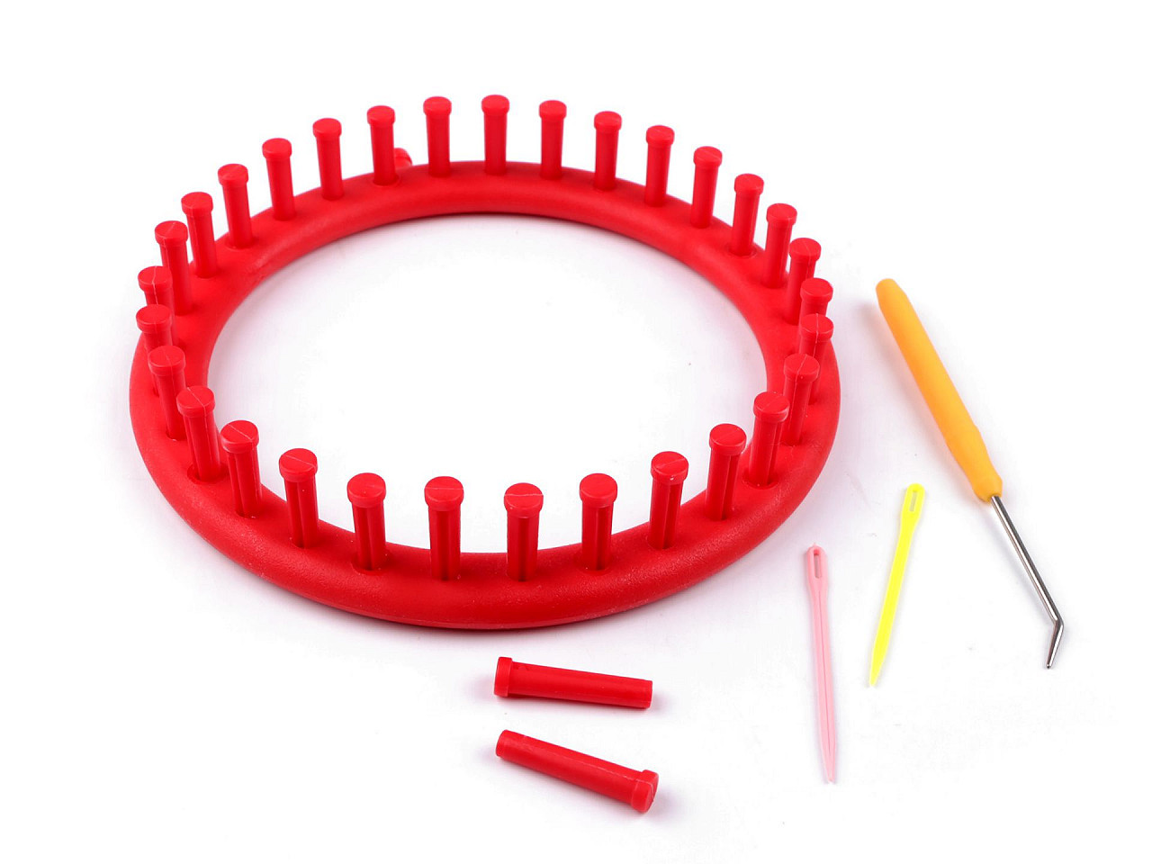 Plastový rámeček na pletení tunelů, šál, čepic Ø19 cm, barva červená
