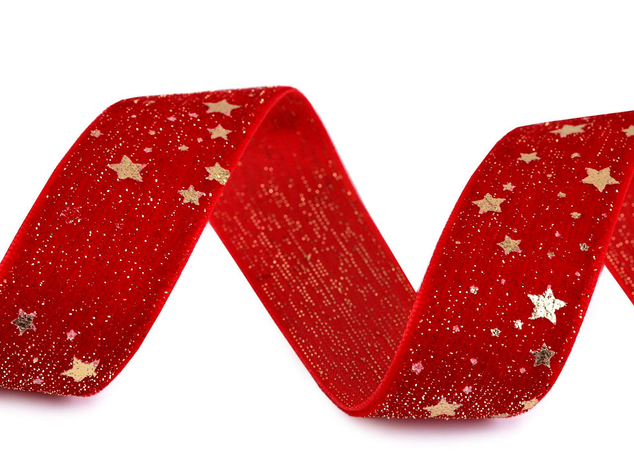 Vánoční sametová stuha šíře 25 mm hvězdy, barva červená zlatá