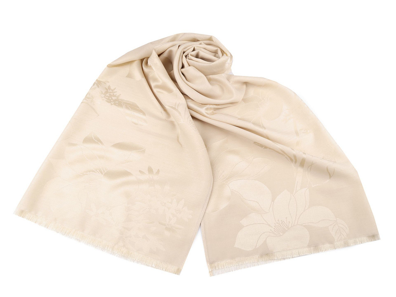 Šátek / šála s květy typu pashmina 74x185 cm, barva 1 krémová