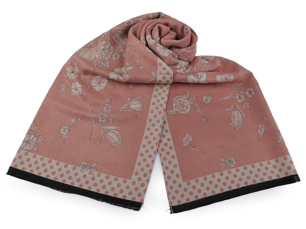Šátek / šála s květy typu pashmina 65x185 cm, barva 1 pudrová