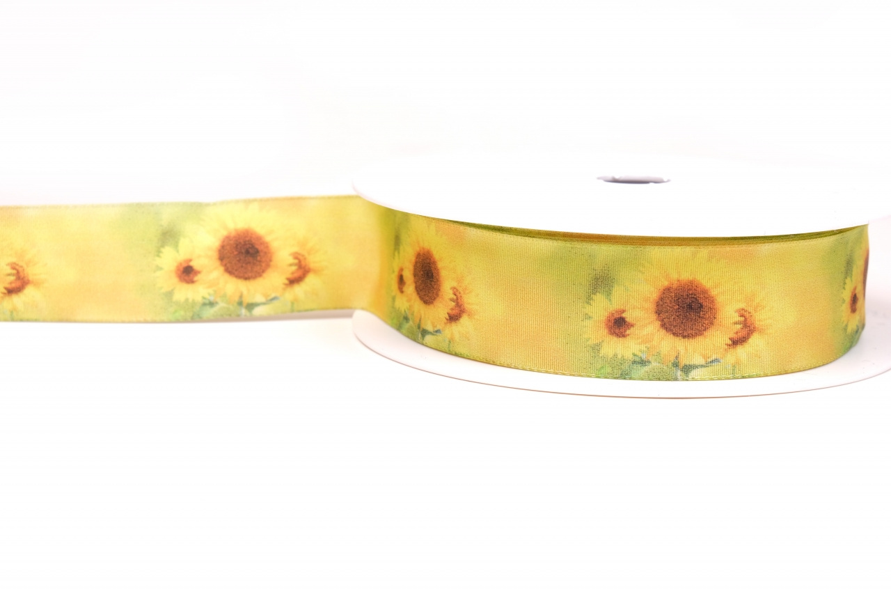 Stuha s drátkem šíře 25mm slunečnice, barva Žlutá