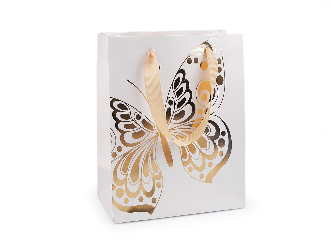 Dárková taška motýl, barva 3 bílá zlatá