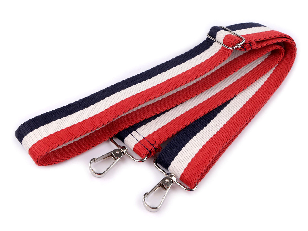 Textilní ucho / popruh na tašku s karabinami šíře 3,8 cm, barva 24 červená modrá tmavá