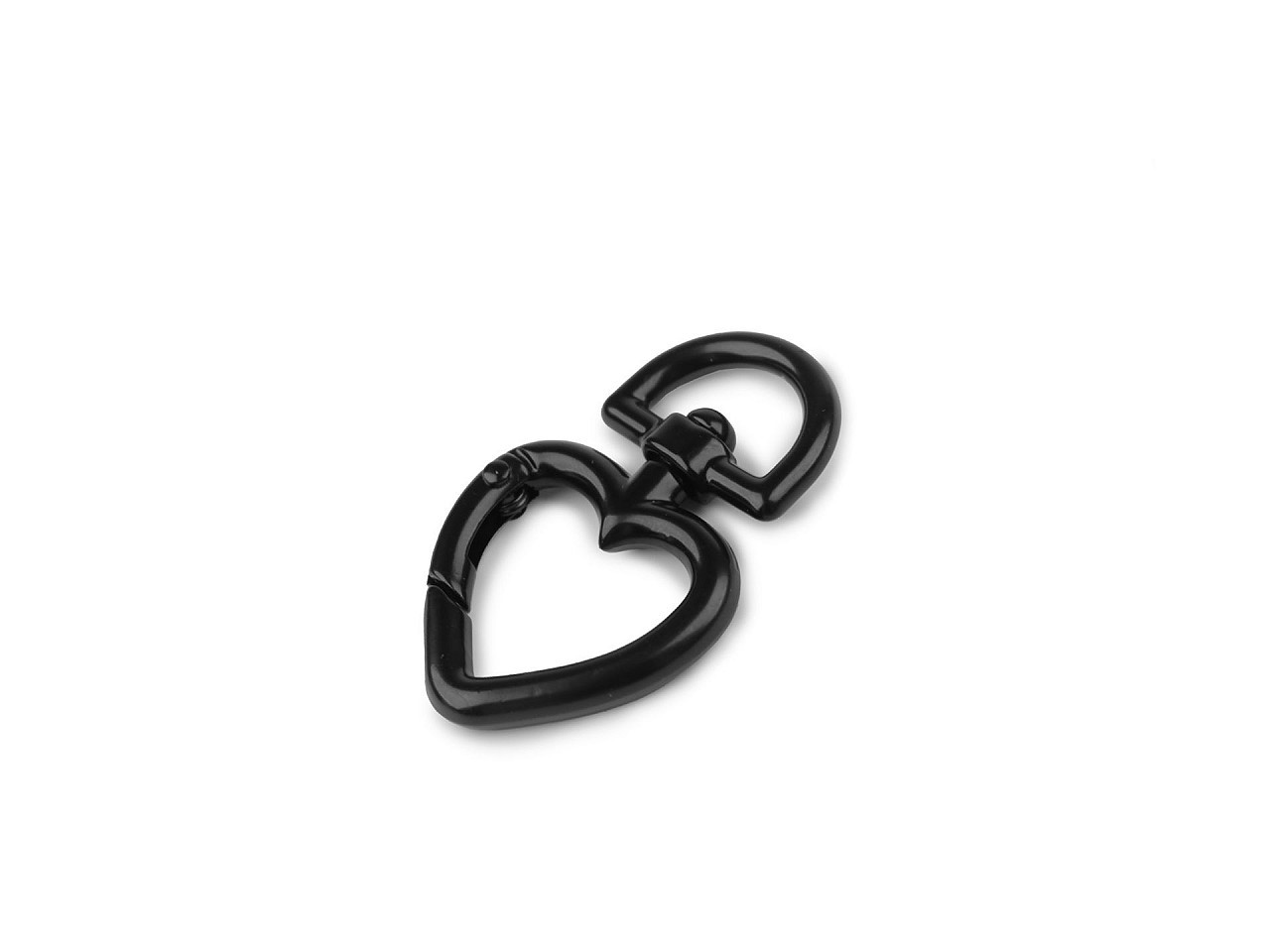 Kovová karabina srdce průvlek 15 mm, barva 3 černý lak