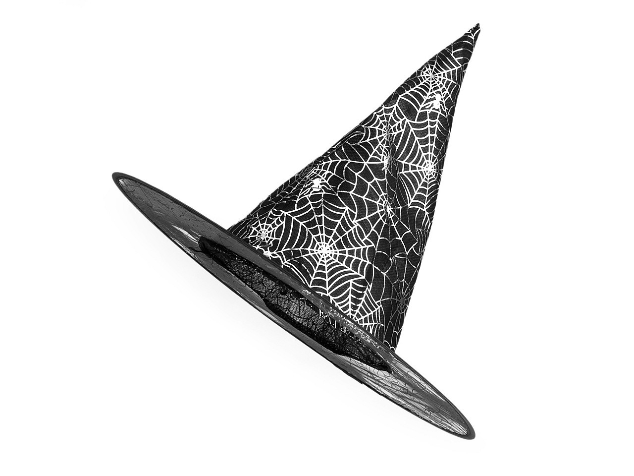 Karnevalový klobouk čarodějnický pavučina, lebka, netopýr, barva 1 černá