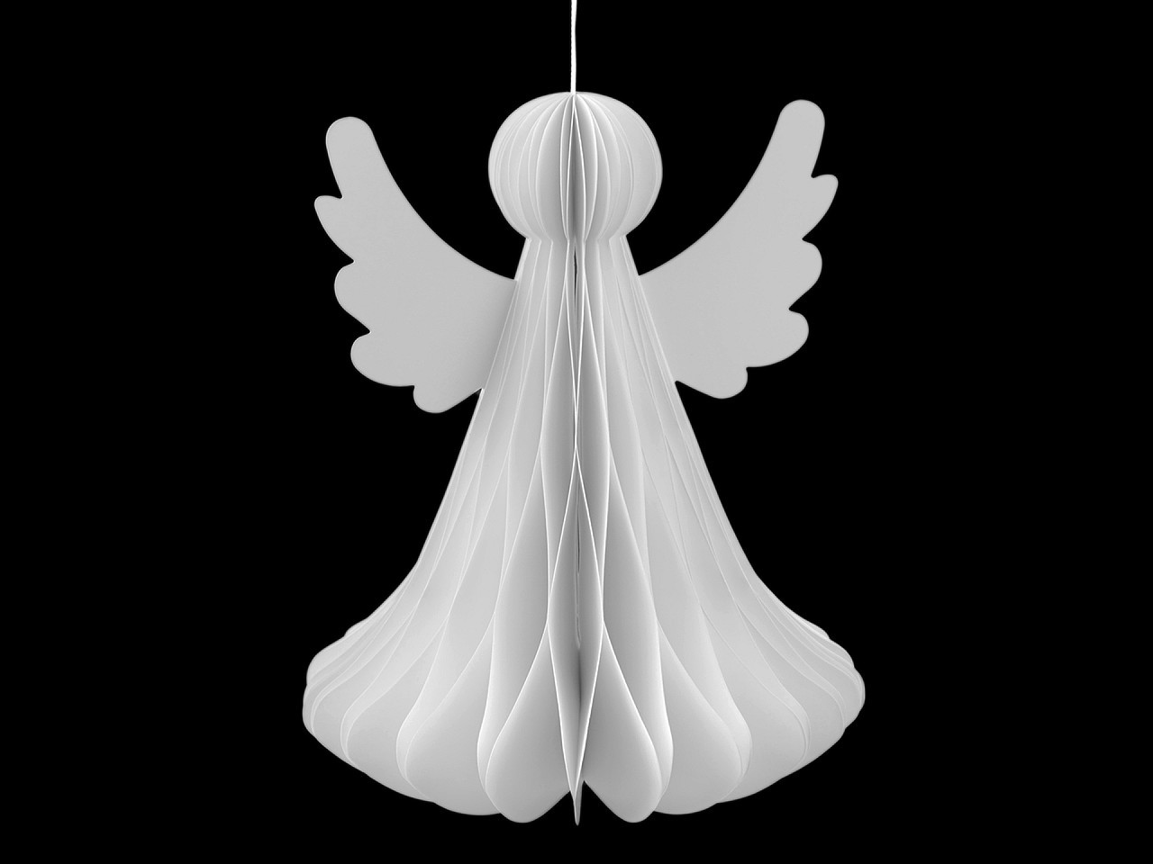 Papírový skládací anděl k zavěšení 24 cm, barva bílá
