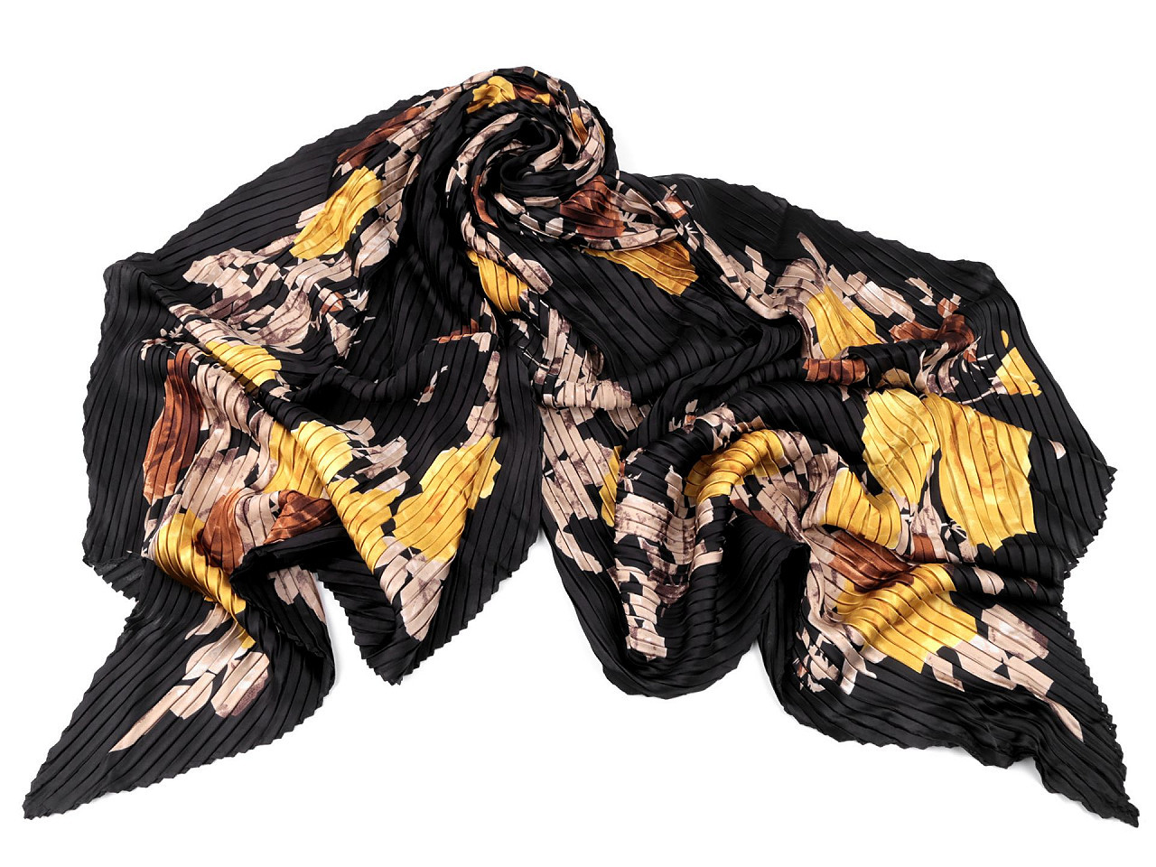 Šátek / šála plisovaná s květy 50x200 cm, barva černá