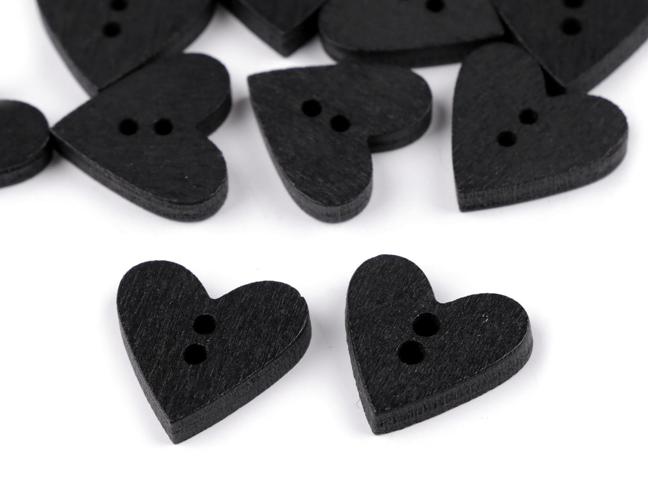 Fotografie Dřevěný dekorační knoflík srdce, barva 12 černá