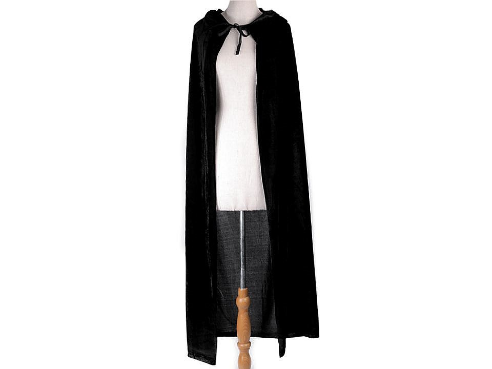 Karnevalový sametový plášť s kapucí, barva černá
