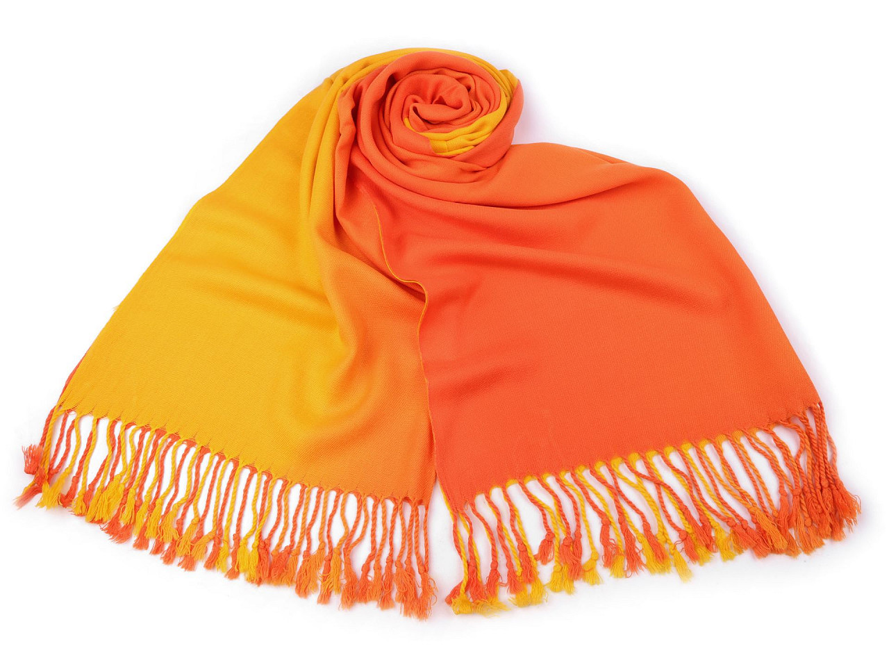 Šátek / šála ombré s třásněmi 65x180 cm, barva 18 oranžová žlutá