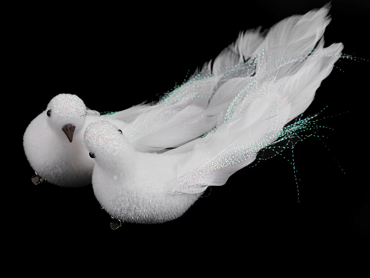 Dekorace holubice s klipem svatební, vánoční AB efekt, barva bílá AB