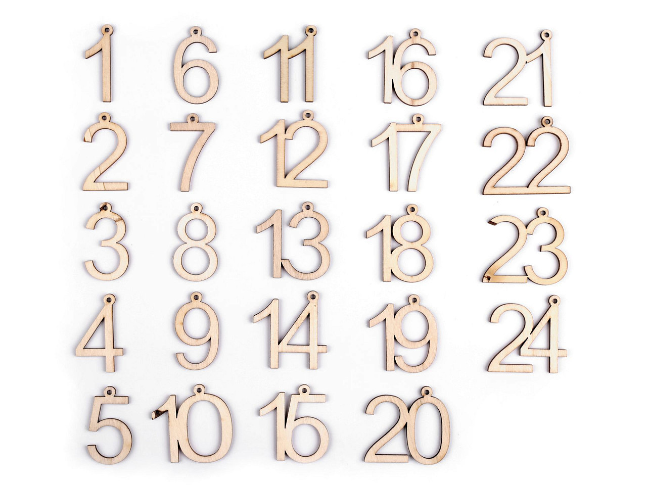 Dřevěná čísla k výrobě adventního kalendáře 1-24, barva přírodní