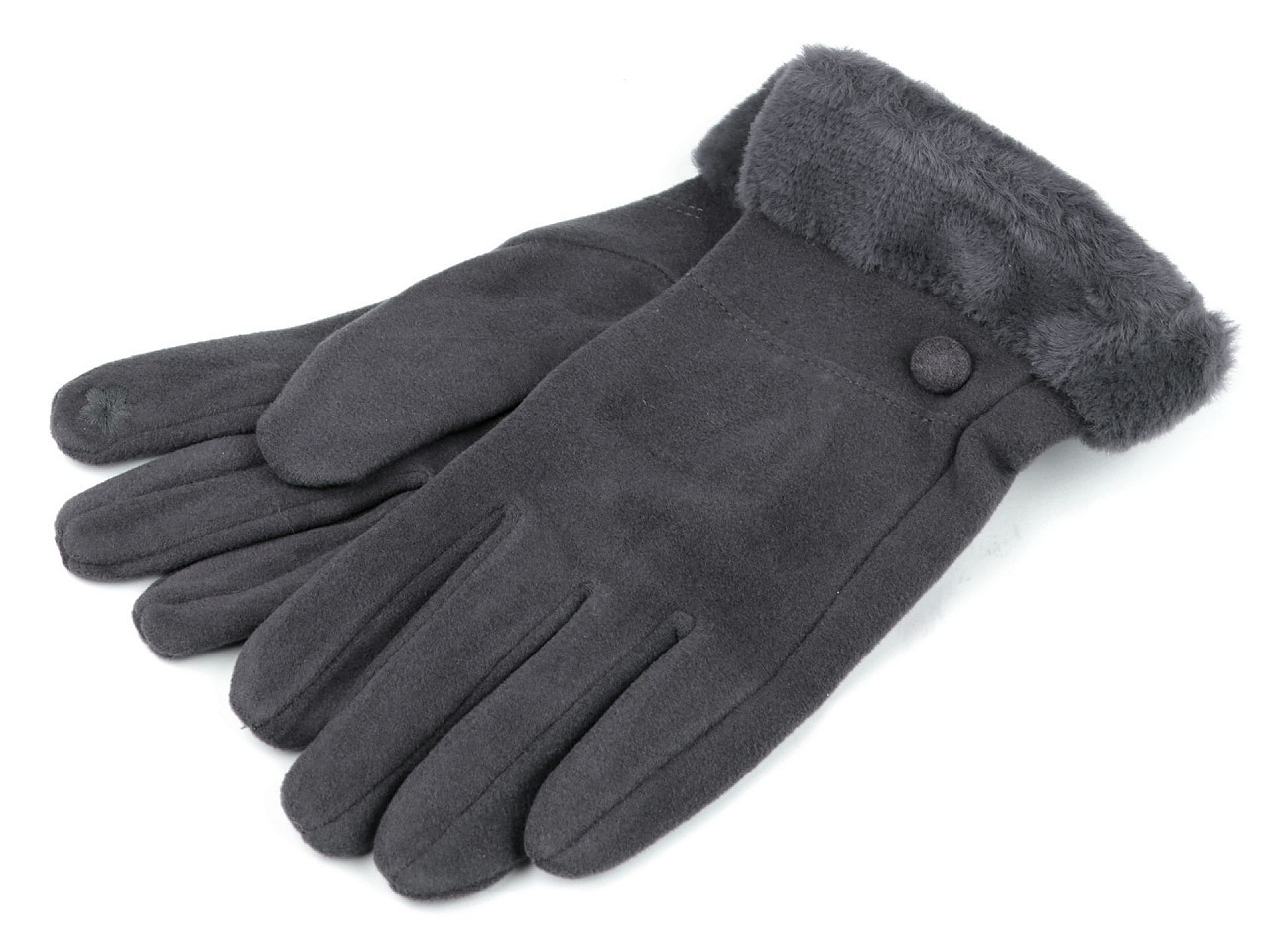 Dámské rukavice s kožešinou, dotykové, barva 1 šedá