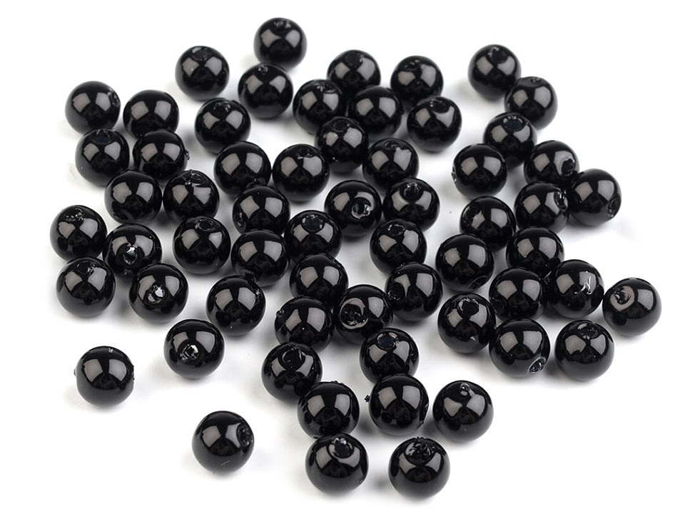 Plastové voskové korálky / perly Glance Ø6 mm, barva F75 černá