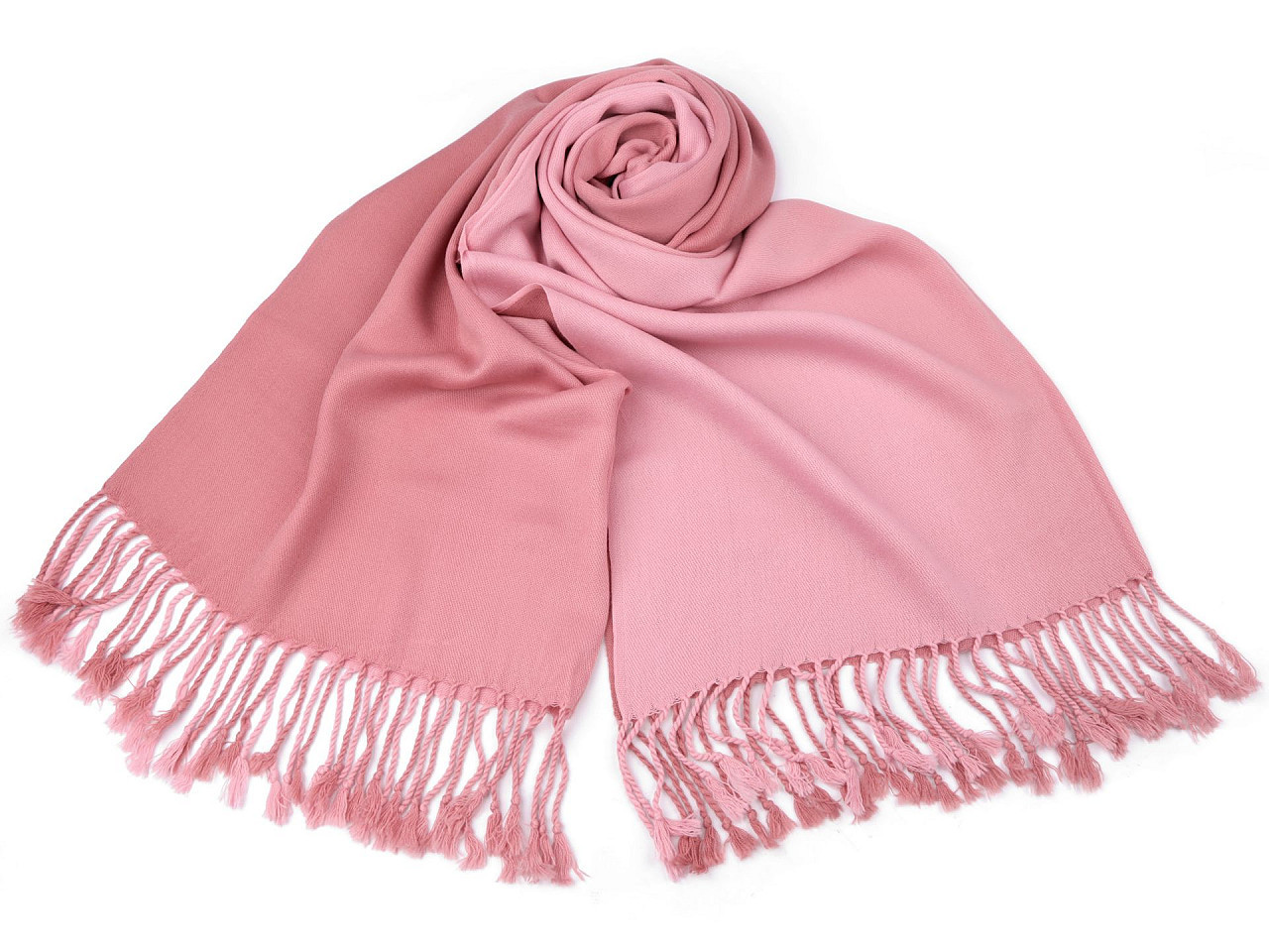 Šátek / šála ombré s třásněmi 65x180 cm, barva 15 starorůžová růžová světlá