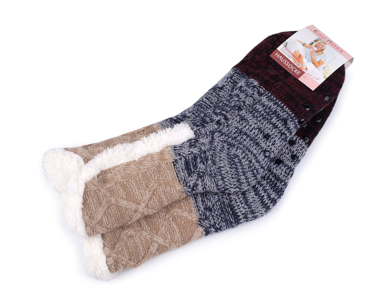 Ponožky zimní s kožíškem a protiskluzem Emi Ross, barva 24 (39-42) modrá tmavá