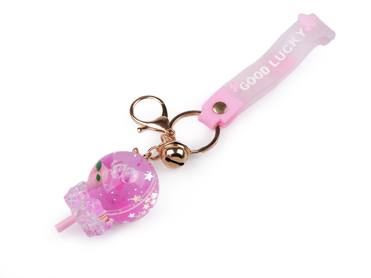 Přívěsek na batoh / klíče s tekutinou a glitry, barva 1 růžová sv. lízátko