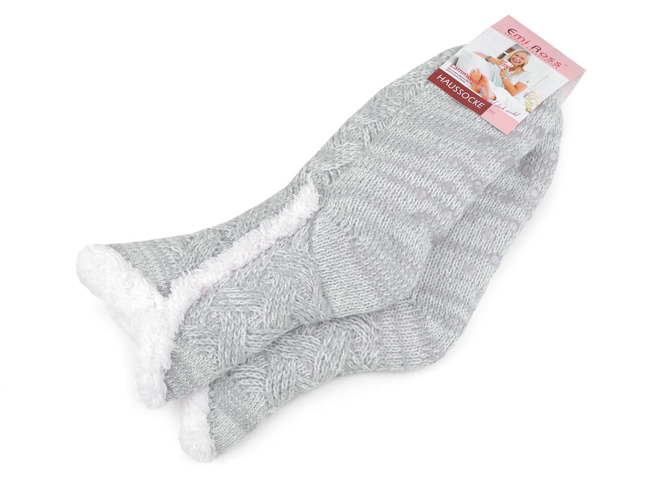 Ponožky zimní s kožíškem a protiskluzem Emi Ross, barva 1 (35-38) šedá nejsvětlejší
