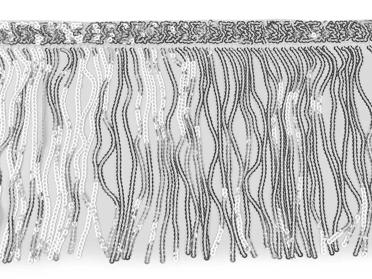 Flitrové třásně / prýmek šíře 15 cm, barva 1 stříbrná