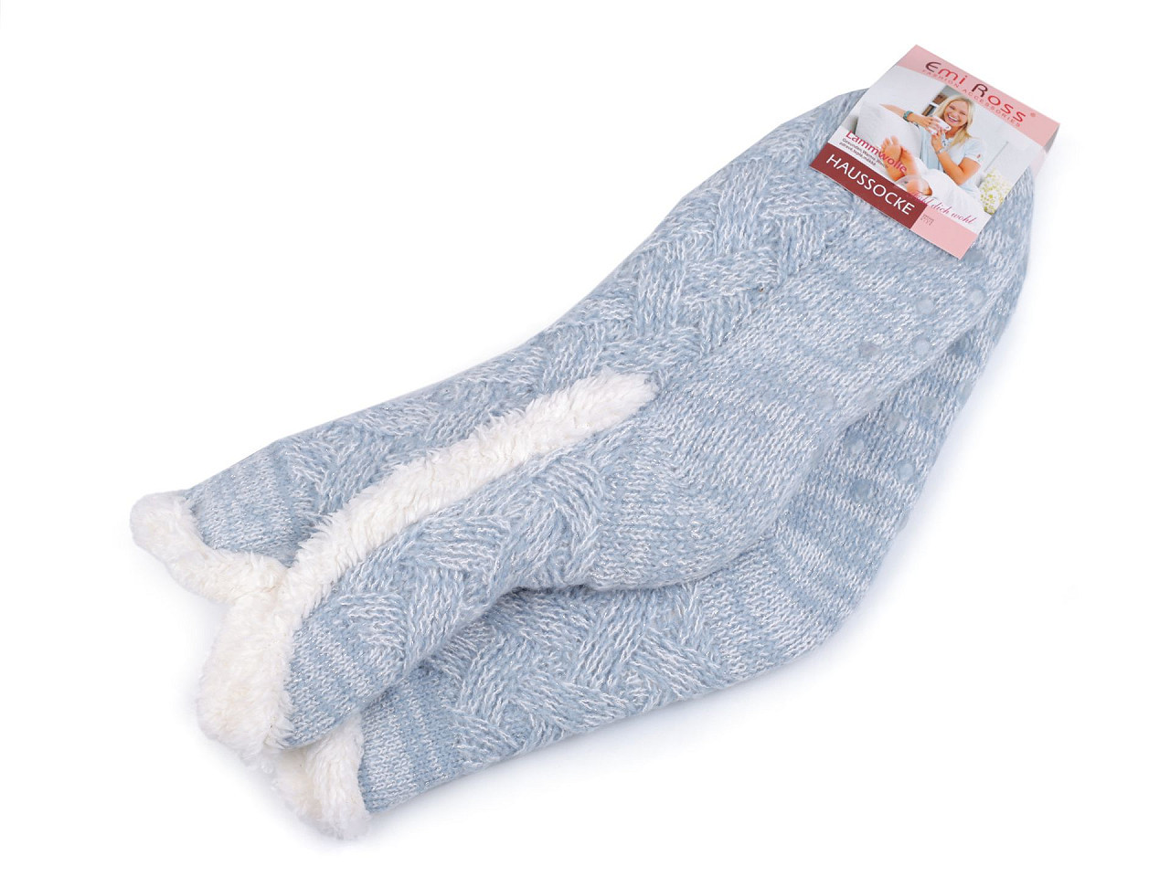 Ponožky zimní s kožíškem a protiskluzem Emi Ross, barva 8 (39-42) modrá světlá