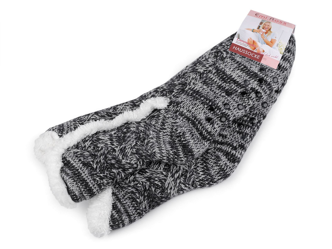 Ponožky zimní s kožíškem a protiskluzem Emi Ross, barva 12 (39-42) černá