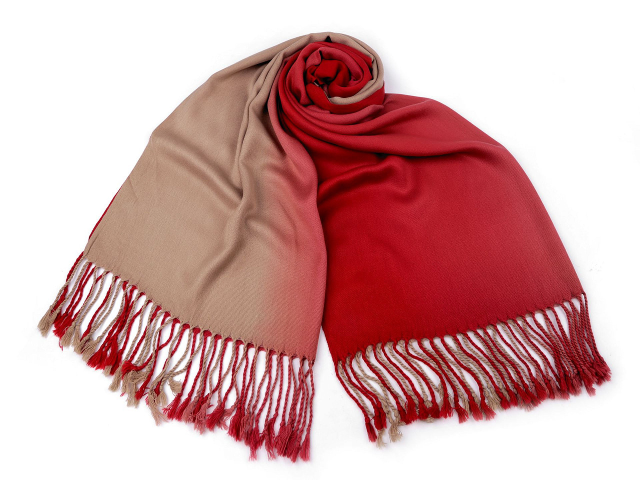Šátek / šála ombré s třásněmi 65x180 cm, barva 17 červená béžová