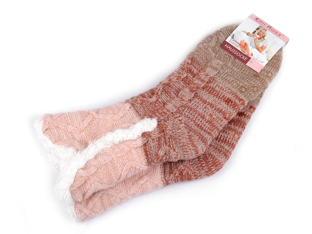 Ponožky zimní s kožíškem a protiskluzem Emi Ross, barva 16 (35-38 starorůžová
