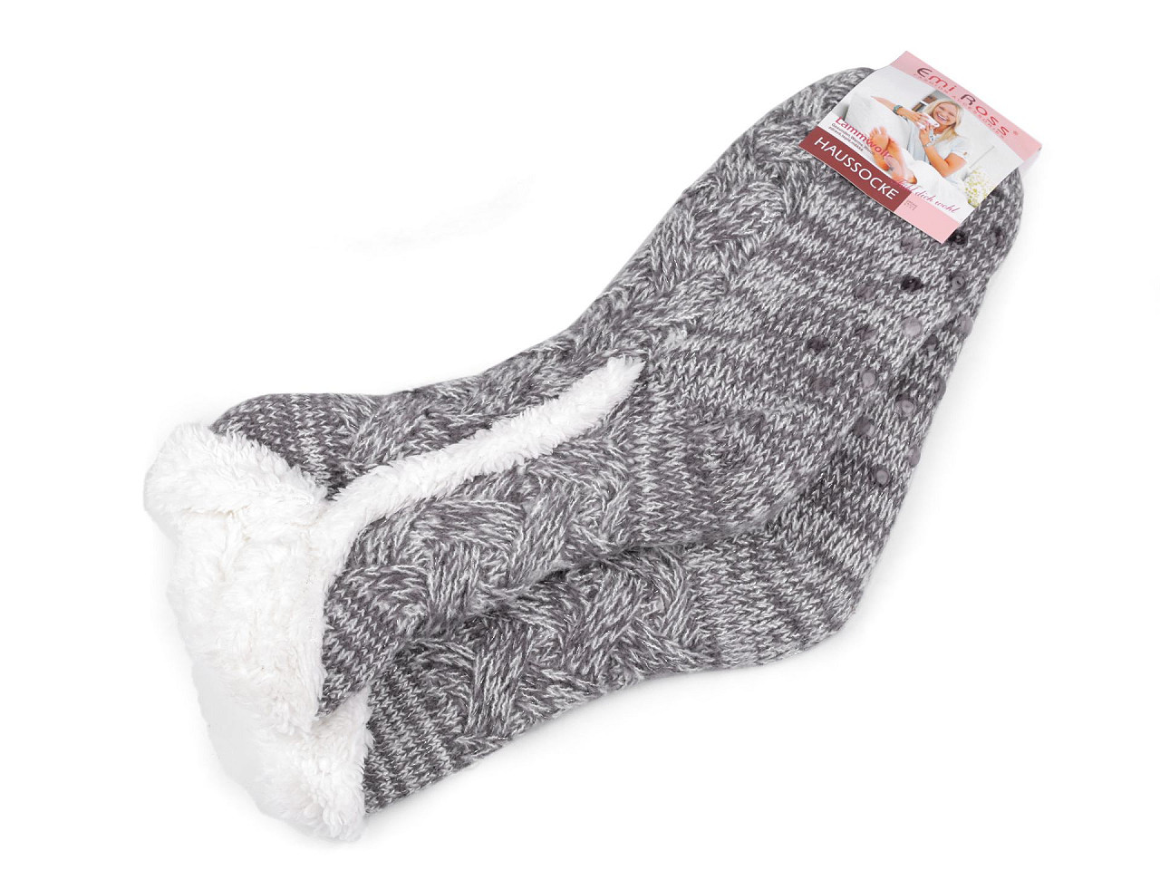 Ponožky zimní s kožíškem a protiskluzem Emi Ross, barva 5 (35-38) šedá