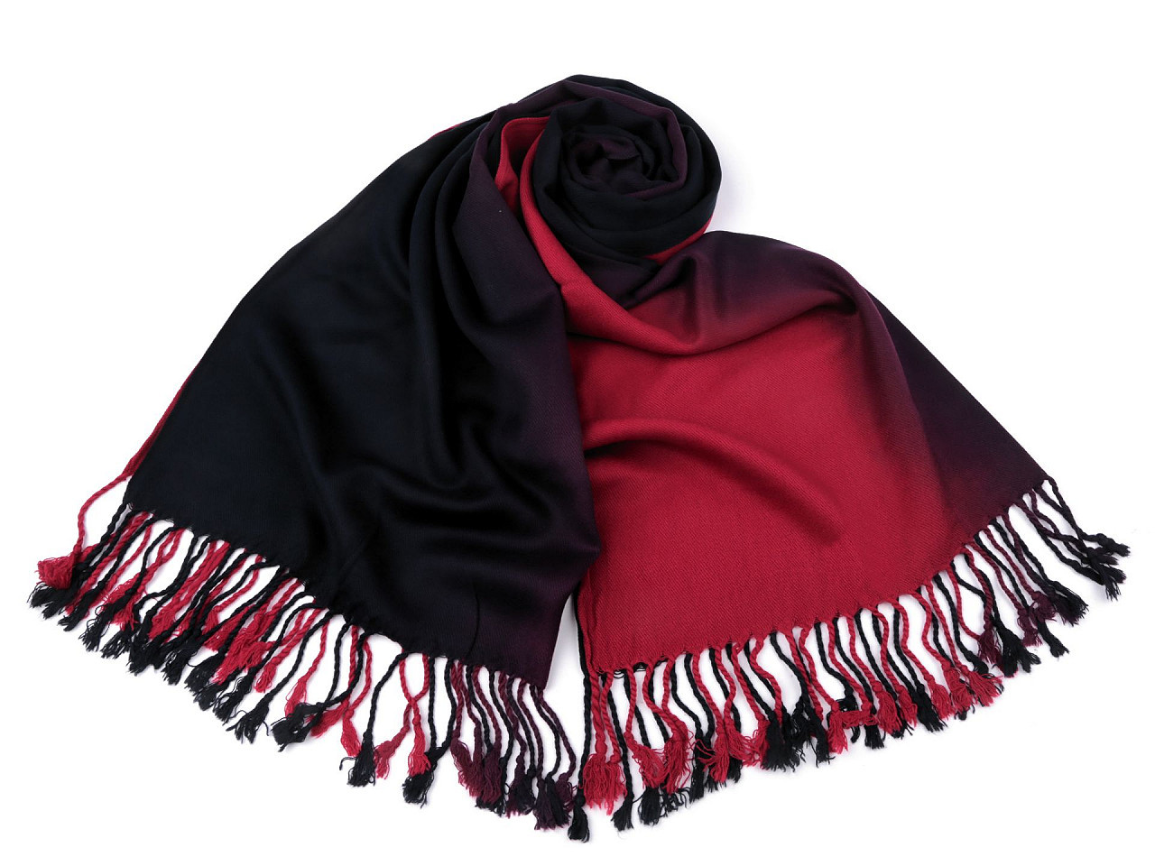 Šátek / šála ombré s třásněmi 65x180 cm, barva 26 černá červená